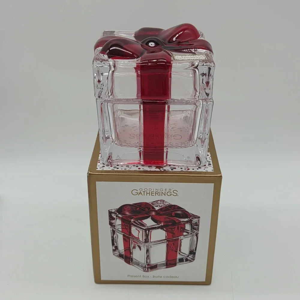 Godinger Gatherings Crystal Present Box Shannon By Godinger Red Bow # 28643